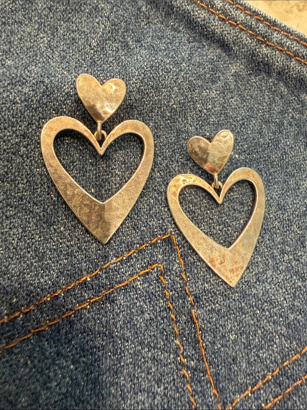 James Avery Sterling silver hammered heart drop earrings-retired